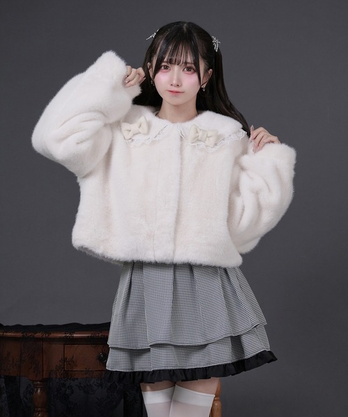 セール】リボン付きフリルファーコート（その他アウター）｜Pal elfy