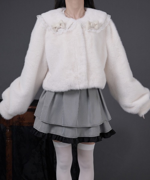 リボン付きフリルファーコート（その他アウター）｜Pal elfy（パル