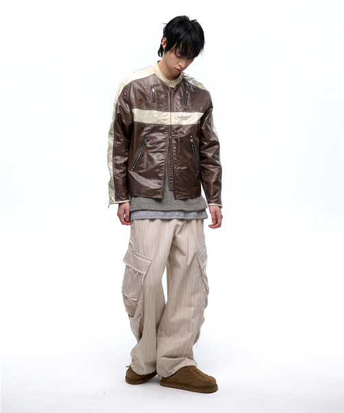 RSSC(アールエスエスシー)の「WRINKLE MIXED STRIPE CARGO PANTS - BEIGE(スウェットパンツ・レディース・その他・1/2)」の5枚目の写真
