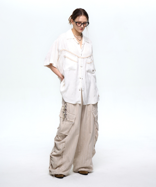 RSSC(アールエスエスシー)の「WRINKLE MIXED STRIPE CARGO PANTS - BEIGE(スウェットパンツ・レディース・その他・1/2)」の6枚目の写真