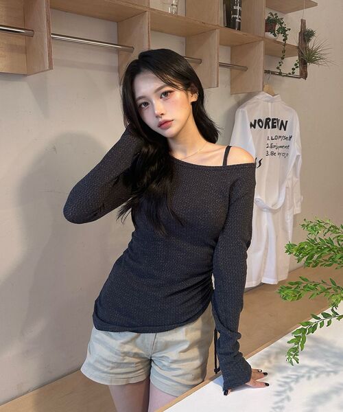 CHICKS(チックス)の「LTT サイドリボンT 4色(Tシャツ/カットソー・レディース・スカイブルー/アイボリー/ピンク/チャコール・FREE)」の12枚目の写真