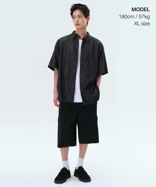 MUSINSA STANDARD（ムシンサスタンダード）の「リラックスド半袖デニムシャツ[ロー ブラック]（シャツ/ブラウス・メンズ・その他・MEDIUM/LARGE/XX-LARGE/SMALL/X-LARGE）」の2枚目の写真