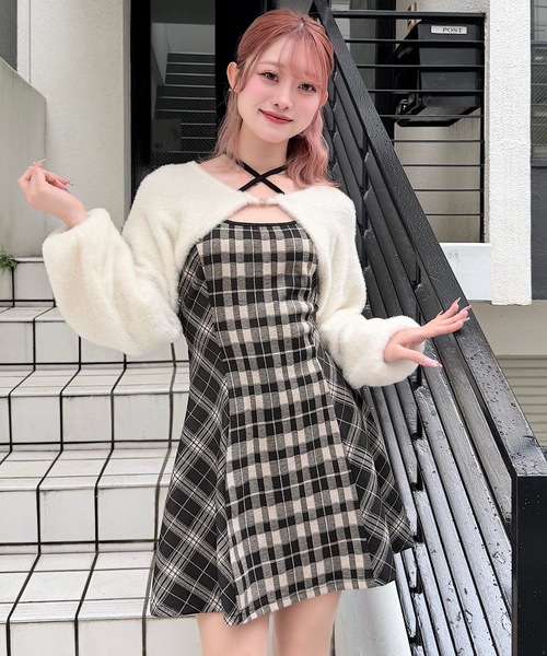 セール】シャギーボレロミニチェックワンピース（ワンピース）｜NOMAE