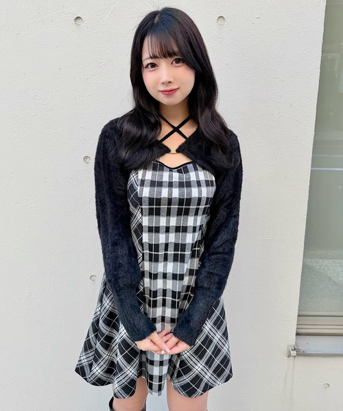セール】シャギーボレロミニチェックワンピース（ワンピース）｜NOMAE