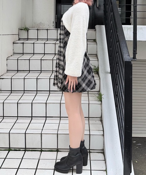 NOMAE(ノーマエ)の「シャギーボレロミニチェックワンピース(ワンピース・レディース・ベージュ/ブラック/ブラウン・FREE)」の8枚目の写真