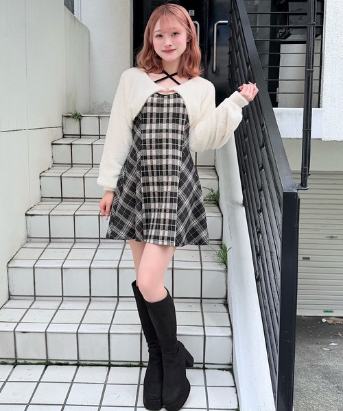 セール】シャギーボレロミニチェックワンピース（ワンピース）｜NOMAE
