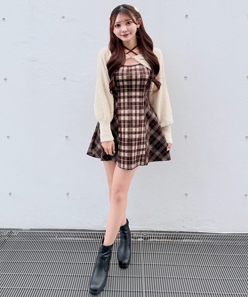 セール】シャギーボレロミニチェックワンピース（ワンピース）｜NOMAE