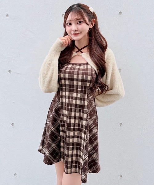 セール】シャギーボレロミニチェックワンピース（ワンピース）｜NOMAE