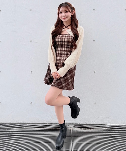 セール】シャギーボレロミニチェックワンピース（ワンピース）｜NOMAE