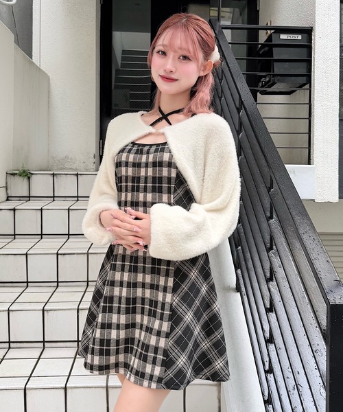 NOMAE(ノーマエ)の「シャギーボレロミニチェックワンピース(ワンピース・レディース・ベージュ/ブラック/ブラウン・FREE)」の19枚目の写真