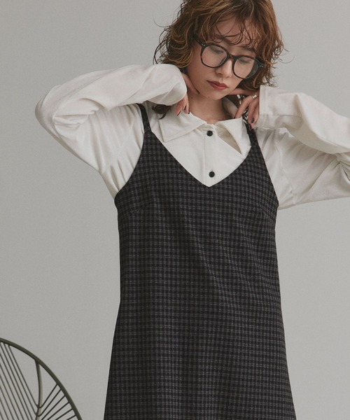ad thie(アドティエ)の「リボン付き チェック キャミワンピース(ワンピース・レディース・ブラック/ネイビー/ベージュ・FREE)」の8枚目の写真