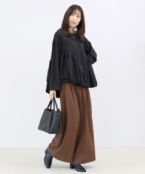 Aletta vita(アレッタビータ)の「異素材切替フリルブラウス(シャツ/ブラウス・レディース・ネイビー/ブラック・M)」の7枚目の写真