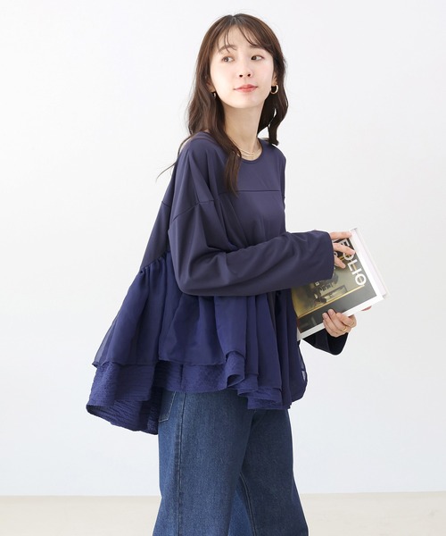 Aletta vita(アレッタビータ)の「異素材切替フリルブラウス(シャツ/ブラウス・レディース・ネイビー/ブラック・M)」の4枚目の写真