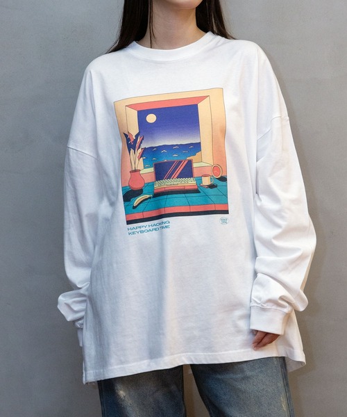 ZOZOMESSE(ゾゾメッセ)の「【HHKB × ZOZOTOWN】HAPPY TIME LONG SLEEVE TEE(Tシャツ/カットソー・メンズ・ブルー/ホワイト・S/M/L/XL)」の1枚目の写真