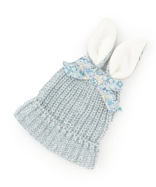 sense of wonder（センスオブワンダー）の「ウサ耳ニット帽子（ニットキャップ/ビーニー・キッズ・ブルーグレー/レッド・S(48-52cm)/52-56cm）」の2枚目の写真