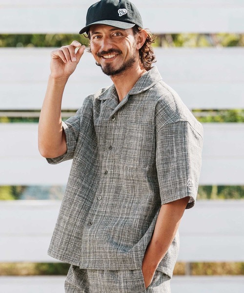 1minute 1second(ワンミニットワンセカンド)の「mhs2457-summer tweed open collar shirt オープンカラーシャツ(1M26H130)(シャツ/ブラウス・メンズ・グレー系その他/ブラック系その他/ブルー系その他・S/M/L/XL)」の2枚目の写真