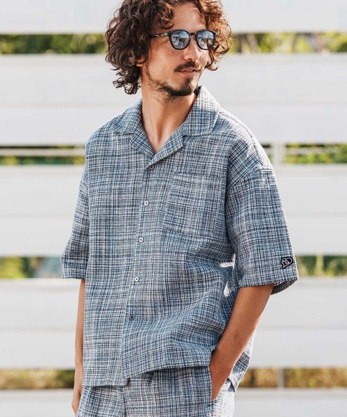 1minute 1second(ワンミニットワンセカンド)の「mhs2457-summer tweed open collar shirt オープンカラーシャツ(1M26H130)(シャツ/ブラウス・メンズ・グレー系その他/ブラック系その他/ブルー系その他・S/M/L/XL)」の3枚目の写真