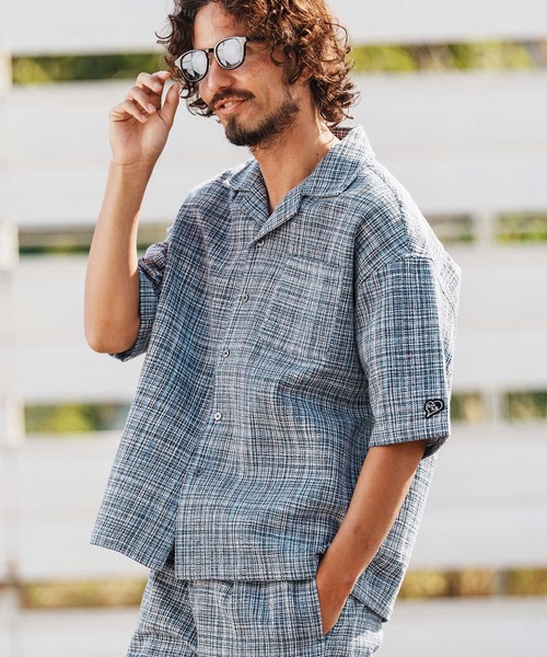 1minute 1second(ワンミニットワンセカンド)の「mhs2457-summer tweed open collar shirt オープンカラーシャツ(1M26H130)(シャツ/ブラウス・メンズ・グレー系その他/ブラック系その他/ブルー系その他・S/M/L/XL)」の4枚目の写真