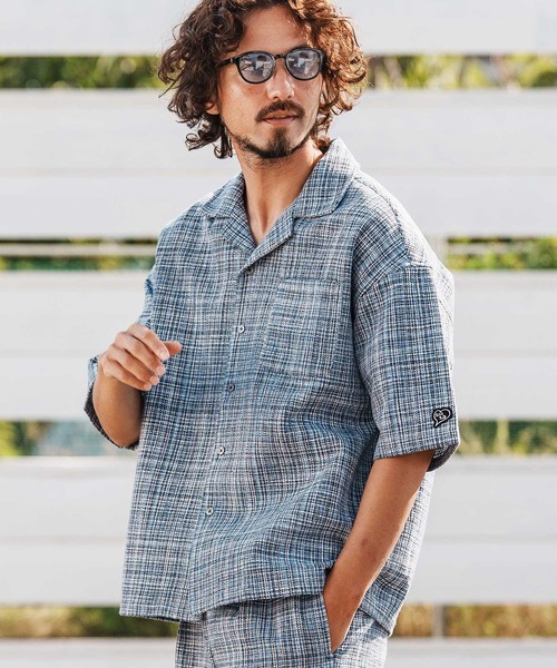 1minute 1second(ワンミニットワンセカンド)の「mhs2457-summer tweed open collar shirt オープンカラーシャツ(1M26H130)(シャツ/ブラウス・メンズ・グレー系その他/ブラック系その他/ブルー系その他・S/M/L/XL)」の5枚目の写真