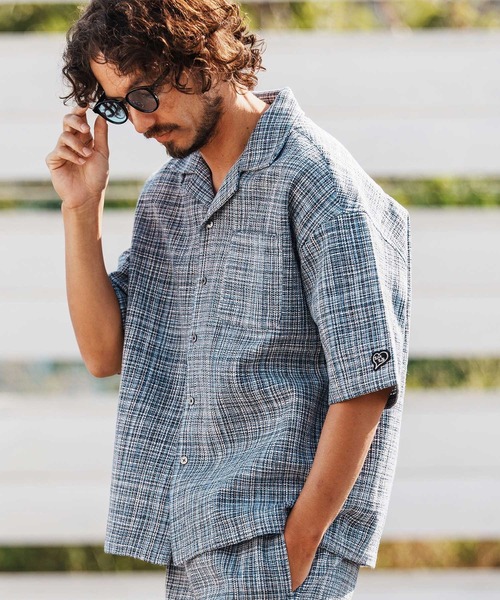 1minute 1second(ワンミニットワンセカンド)の「mhs2457-summer tweed open collar shirt オープンカラーシャツ(1M26H130)(シャツ/ブラウス・メンズ・グレー系その他/ブラック系その他/ブルー系その他・S/M/L/XL)」の6枚目の写真