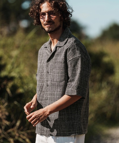 1minute 1second(ワンミニットワンセカンド)の「mhs2457-summer tweed open collar shirt オープンカラーシャツ(1M26H130)(シャツ/ブラウス・メンズ・グレー系その他/ブラック系その他/ブルー系その他・S/M/L/XL)」の17枚目の写真