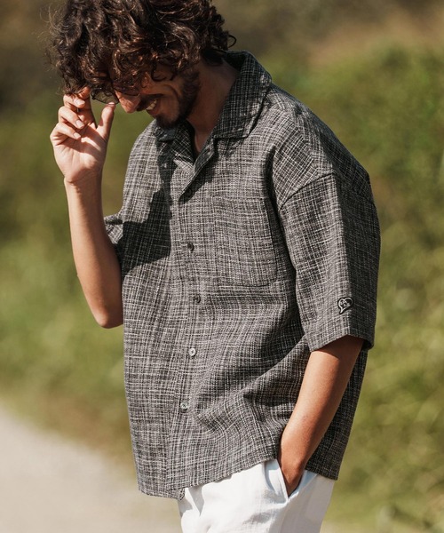 1minute 1second(ワンミニットワンセカンド)の「mhs2457-summer tweed open collar shirt オープンカラーシャツ(1M26H130)(シャツ/ブラウス・メンズ・グレー系その他/ブラック系その他/ブルー系その他・S/M/L/XL)」の18枚目の写真