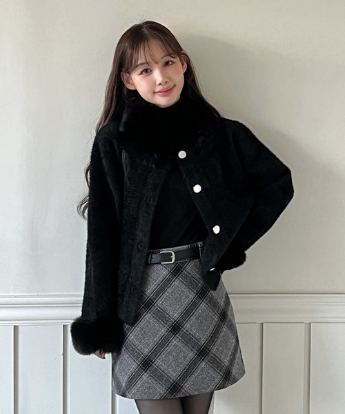 NKNITンニット　ファーコート(short) セール】【着用動画あり！】ファートリミングショートニットコート