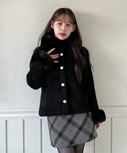 着用動画あり！】ファートリミングショートニットコート（その他