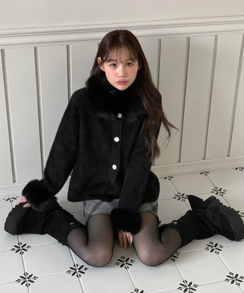 セール】【着用動画あり！】ファートリミングショートニットコート