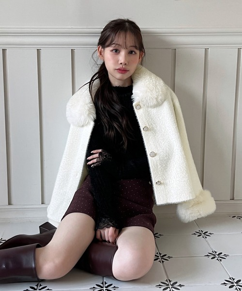 着用動画あり！】ファートリミングショートニットコート（その他