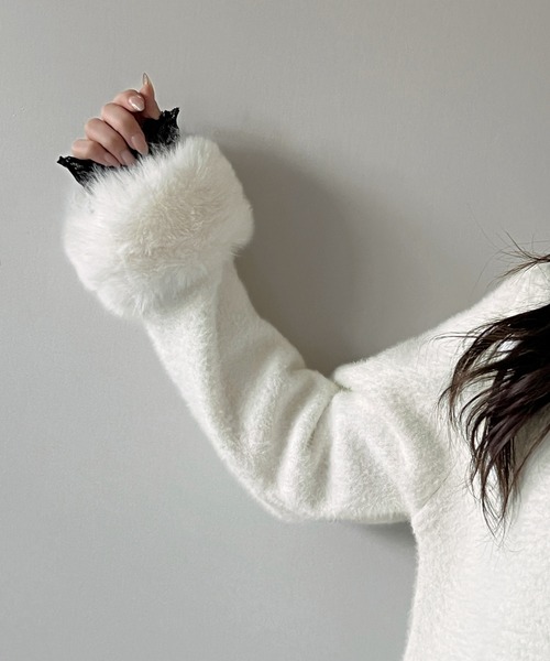 セール】【着用動画あり！】ファートリミングショートニットコート