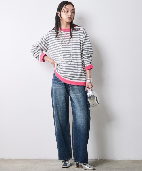 CHIC STYLE（シックスタイル）の「綿100％ボーダーニットプルオーバー＜大きいサイズ有＞シックスタイル（ニット/セーター・レディース・ブラック系/グレー系・M/L/LL/3L/4L/5L）」の4枚目の写真