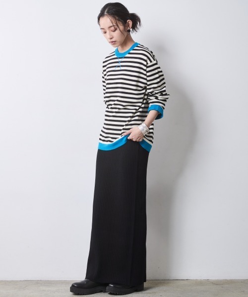 CHIC STYLE（シックスタイル）の「綿100％ボーダーニットプルオーバー＜大きいサイズ有＞シックスタイル（ニット/セーター・レディース・ブラック系/グレー系・M/L/LL/3L/4L/5L）」の6枚目の写真