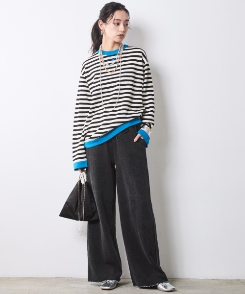 CHIC STYLE（シックスタイル）の「綿100％ボーダーニットプルオーバー＜大きいサイズ有＞シックスタイル（ニット/セーター・レディース・ブラック系/グレー系・M/L/LL/3L/4L/5L）」の7枚目の写真