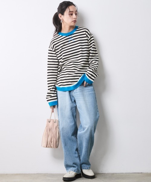 CHIC STYLE（シックスタイル）の「綿100％ボーダーニットプルオーバー＜大きいサイズ有＞シックスタイル（ニット/セーター・レディース・ブラック系/グレー系・M/L/LL/3L/4L/5L）」の8枚目の写真