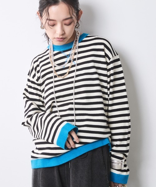 CHIC STYLE（シックスタイル）の「綿100％ボーダーニットプルオーバー＜大きいサイズ有＞シックスタイル（ニット/セーター・レディース・ブラック系/グレー系・M/L/LL/3L/4L/5L）」の18枚目の写真