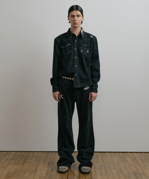 DUSTYWHITE（ダスティーホワイト）の「BLACK DESTROYED BOOTCUT DENIM PANTS（デニムパンツ・メンズ・その他・SMALL/MEDIUM/LARGE）」の12枚目の写真