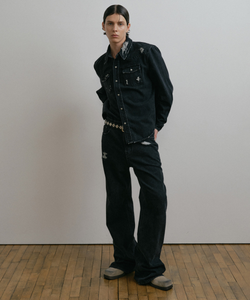 DUSTYWHITE（ダスティーホワイト）の「BLACK DESTROYED BOOTCUT DENIM PANTS（デニムパンツ・メンズ・その他・SMALL/MEDIUM/LARGE）」の13枚目の写真