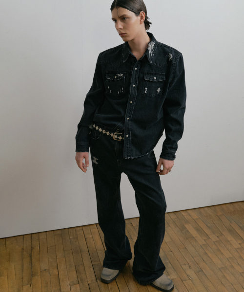 DUSTYWHITE（ダスティーホワイト）の「BLACK DESTROYED BOOTCUT DENIM PANTS（デニムパンツ・メンズ・その他・SMALL/MEDIUM/LARGE）」の14枚目の写真