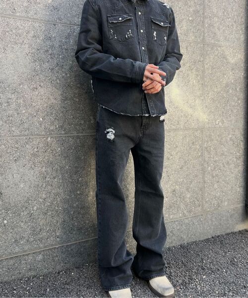 DUSTYWHITE（ダスティーホワイト）の「BLACK DESTROYED BOOTCUT DENIM PANTS（デニムパンツ・メンズ・その他・SMALL/MEDIUM/LARGE）」の5枚目の写真