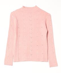パールモチーフ ビジュー ハイネック ニットトップス