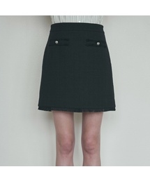 Fringe Tweed Mini Skirt - Black