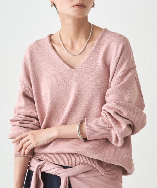 LOUNGEDRESS(ラウンジドレス)の「コットンVニット(ニット/セーター・レディース・ベージュ/ピンク/オフホワイト・FREE)」の3枚目の写真