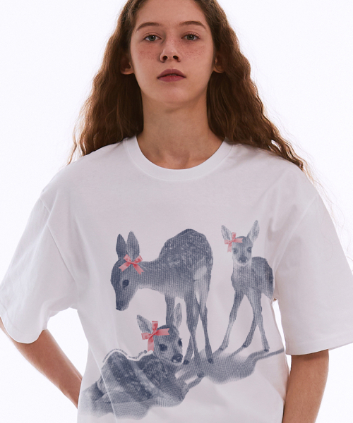 MATCHGLOBE(マッチグローブ)の「リボンシカオーバーサイズTシャツ(ホワイト)(Tシャツ/カットソー・レディース・その他・FREE)」の1枚目の写真