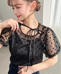 パフスリーブ」に該当するトップス（ブラック/黒色系・半袖