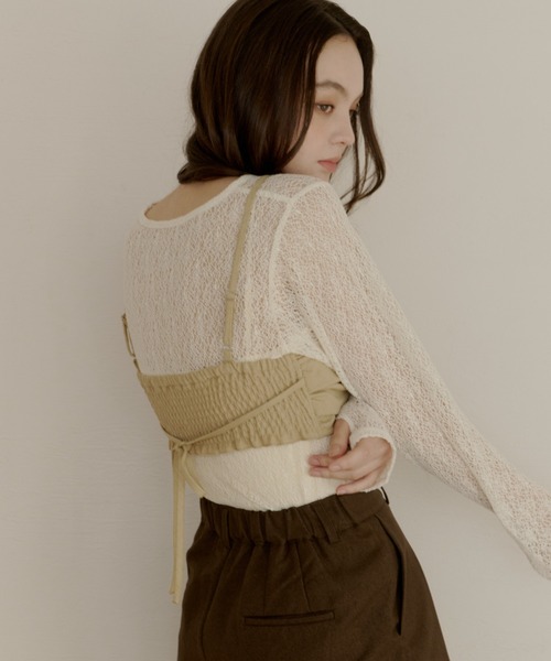 OLUN（オルン）の「cross design bustier/クロスデザインビスチェ（その他トップス・レディース・アイボリー/ブラウン/チェック/ベージュ・FREE）」の6枚目の写真
