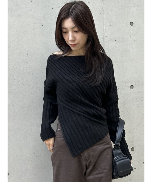moussy ASYMMETRY RIB ニット black セール】ASYMMETRY RIB ニット（ニット/セーター）｜MOUSSY（マウジー