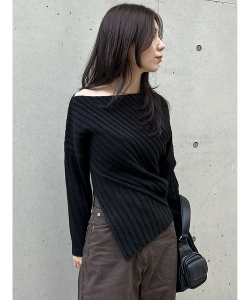 moussy ASYMMETRY RIB ニット black ASYMMETRY RIB ニット（ニット/セーター）｜MOUSSY（マウジー）の