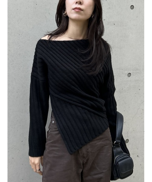 moussy ASYMMETRY RIB ニット black ASYMMETRY RIB ニット（ニット/セーター）｜MOUSSY（マウジー）の