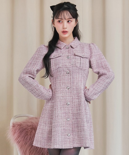 REDYAZEL（レディアゼル）の「ビジューボタンファンシーツイードシャツ